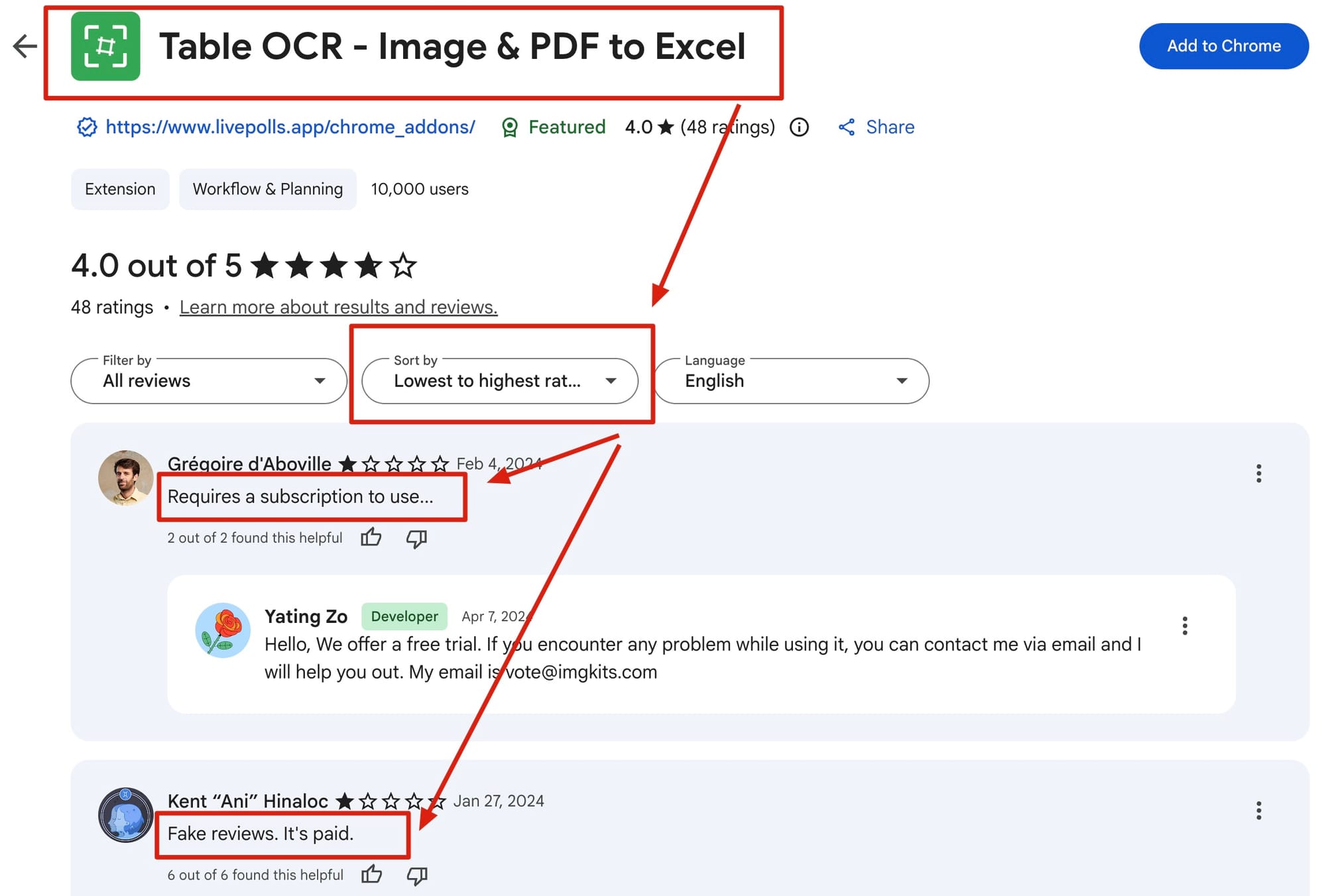 Chrome Web Store: 2-Star review on $24 recurring paywall and scrambled transaction amounts
