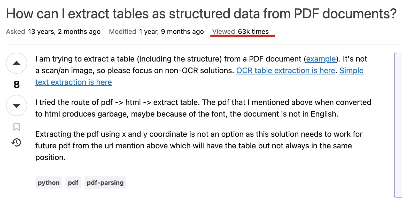Stack Overflow: 352k views on parsing bank statements without commercial APIs