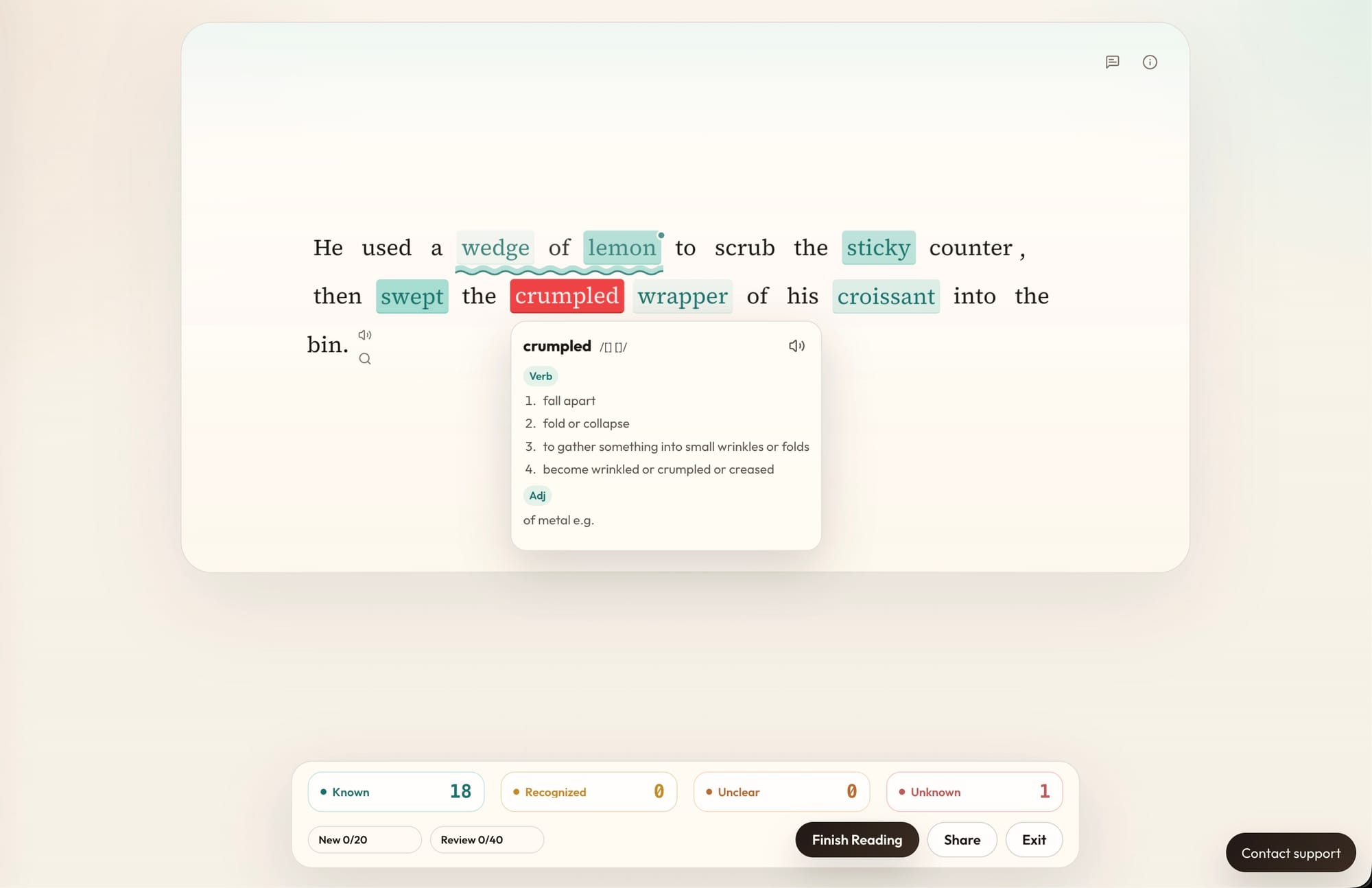 Recolit Reading Screen